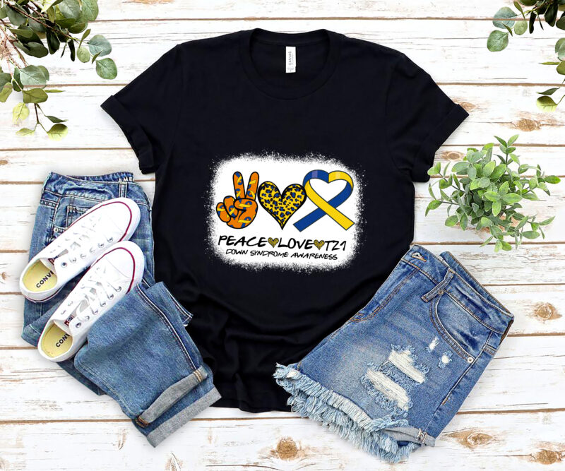 Peace Love Cure Blue _ Yellow Ribbon Down Syndrome Awareness NL