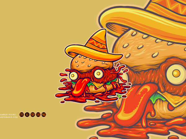 Pirates burger horror mexico hat Logo Illustrations t shirt illustration