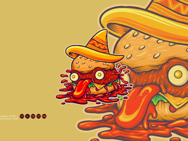 Pirates burger horror mexico hat logo illustrations t shirt illustration