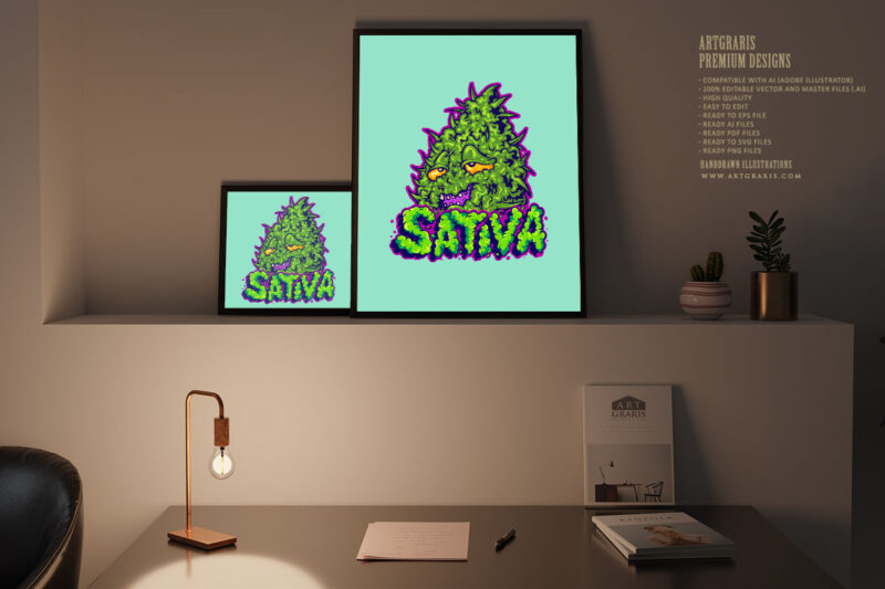 Weed leaf sativa lettering text cartoon illustrations