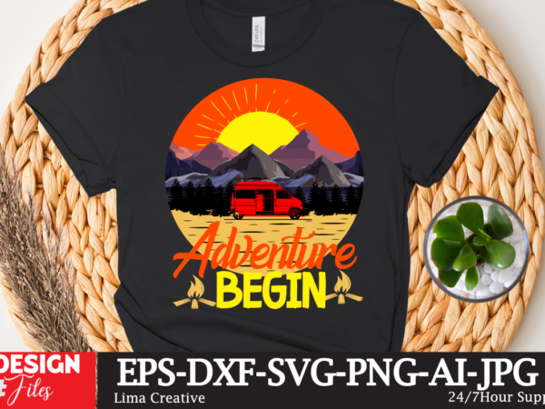 Adventure begin t-shirt design,camping crew t-shirt design , camping crew t-shirt design vector , camping t-shirt desig,happy camper shirt, happy camper tshirt, happy camper gift, camping shirt, camping tshirt, camper