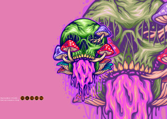 Psychedelic mushrooms skull colorful Illustrations