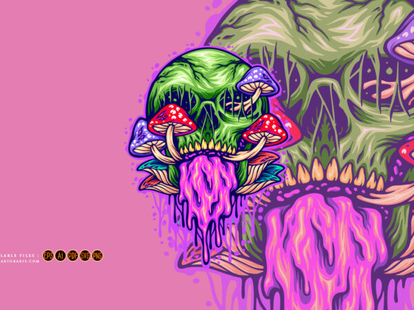 Psychedelic mushrooms skull colorful Illustrations t shirt illustration