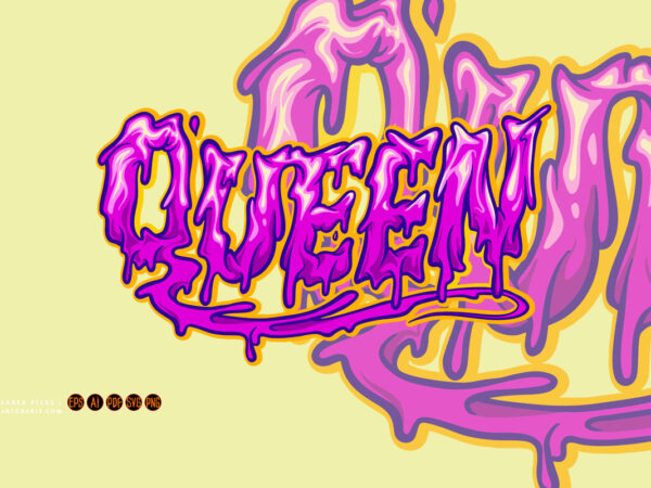 Queen horror melting hand lettering text illustrations t shirt illustration