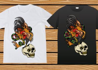 Rooster Head and Snake tattoo T-shirt design