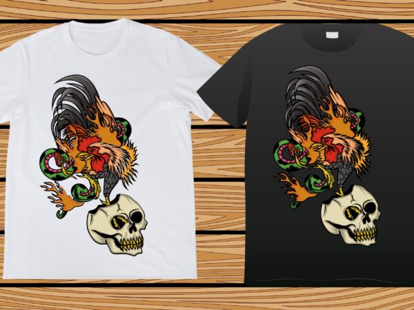 Rooster head and snake tattoo t-shirt design