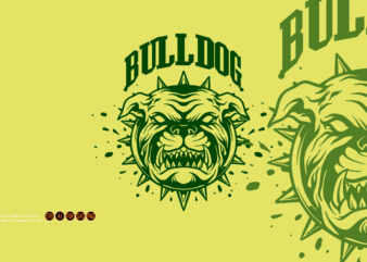 Scary bulldog head classic logo mascot illustrations t shirt template vector