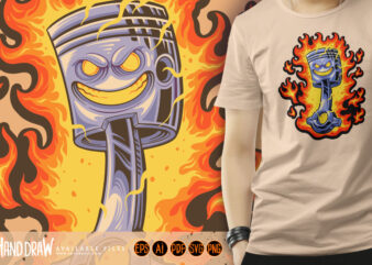 Scary flaming racing piston illustrations