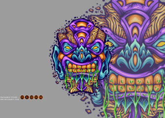 Scary hawaiian tiki bar mask monster illustrations