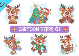 Set of Cartoon Deers 01. Clipart.