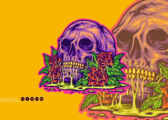 Skull head botanical roses illustrations t shirt template vector