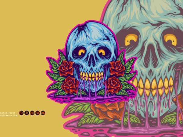 Skull head floral rose illustrations t shirt template vector