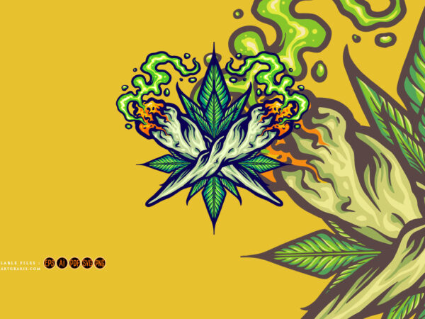 Smoking weed joint leaf illustrations t shirt template vector