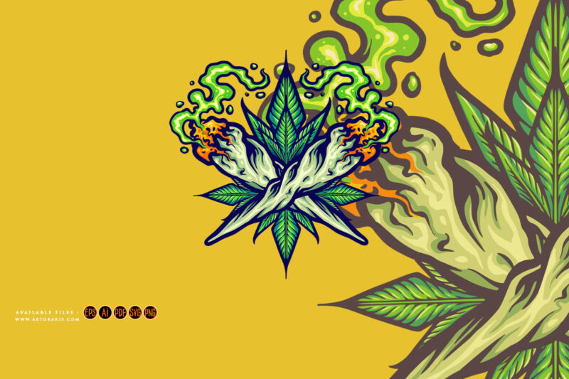 Smoking weed joint leaf illustrations