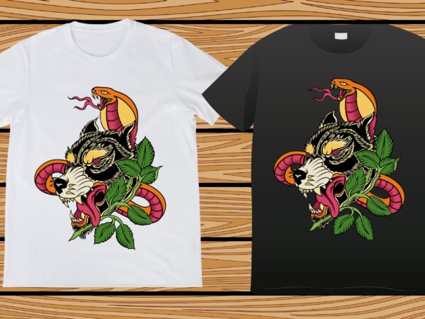 Snake with wolf tattoo graphic t-shirt design