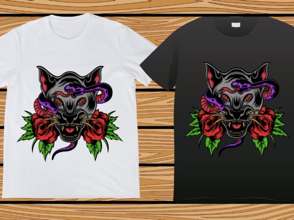 Snake with wolf tattoo graphic t-shirt design2
