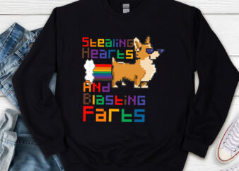 Stealing Hearts And Blasting Farts Funny Cute Corgi Pixel Rainbow NL t shirt template vector