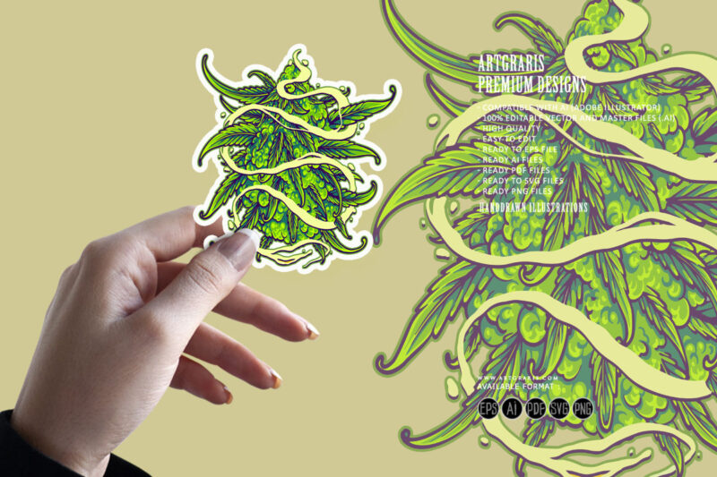 Cannabis leaf plant smoke effect swirls illustration