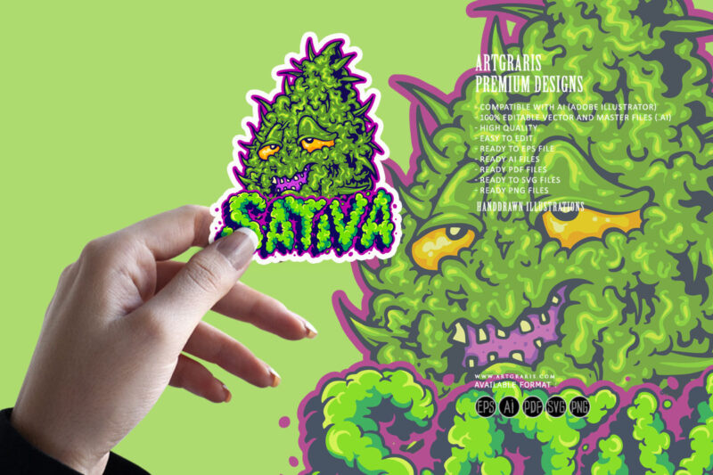 Weed leaf sativa text illustrations