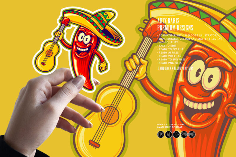 Mexican cinco de mayo chilli pepper cartoon illustrations