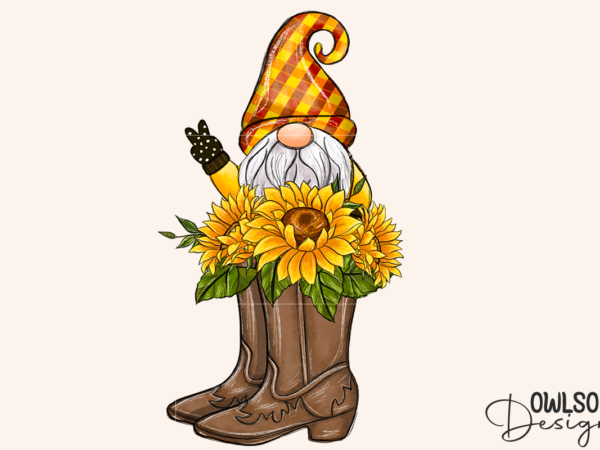 Sunflower boots gnome sublimation t shirt template vector