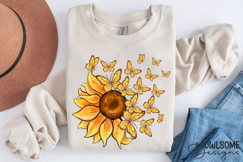 Sunflower Butterfly Sublimation PNG