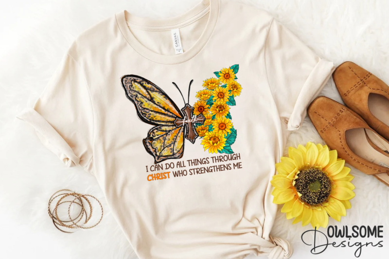 Sunflower Butterfly With Cross PNG