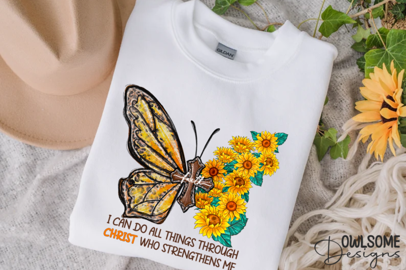 Sunflower Butterfly With Cross PNG