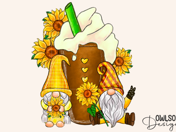 Sunflower gnomes coffee sublimation png t shirt template vector