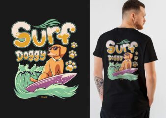 Surf Doggy – Surfing Dog T-shirt Design | Surfing Animal, Surfing Paradise T-shirt Designs Illustration – Universtock