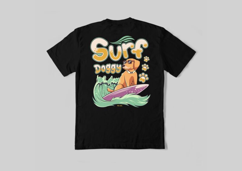 Surf Doggy – Surfing Dog T-shirt Design | Surfing Animal, Surfing Paradise T-shirt Designs Illustration – Universtock