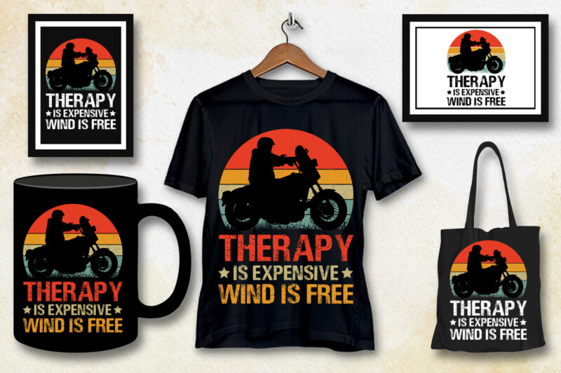 Therapy is expensive Wind is free Motorcycle T-Shirt Design