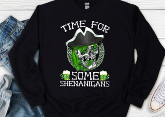 Time For Some Shenanigans Pirate Skull Shamrock St Patricks NL t shirt designs for sale
