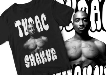 Tupac Shakur Portrait T-Shirt Design with Graffiti Typography