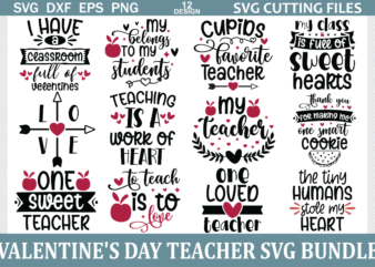 Valentine’s Day Teacher SVG Bundle t shirt vector art