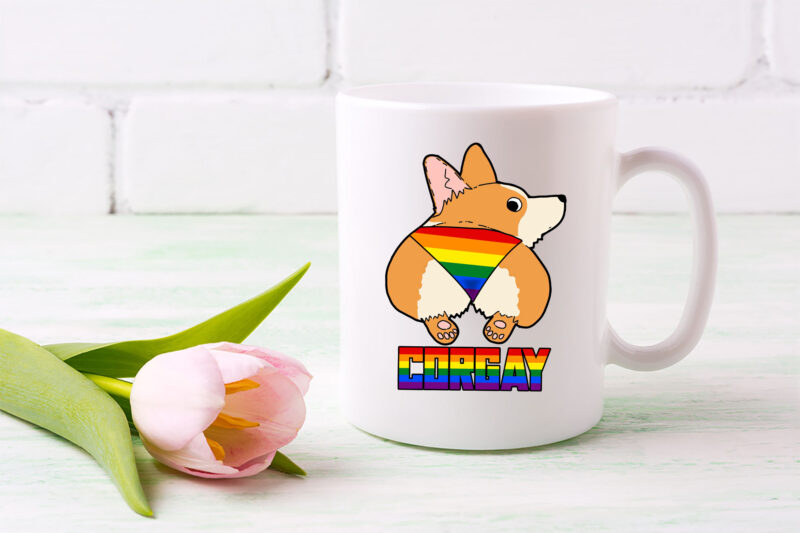 Vintage LGBTQ Gay Pride Rainbow Flag Corgi Corgay Pun NL