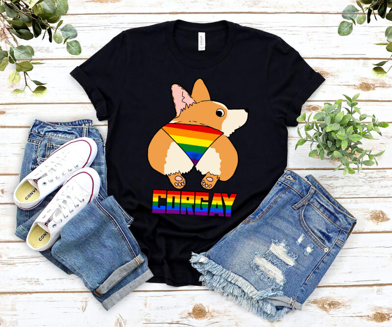 Vintage LGBTQ Gay Pride Rainbow Flag Corgi Corgay Pun NL