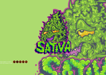 Weed leaf sativa text illustrations t shirt design for sale