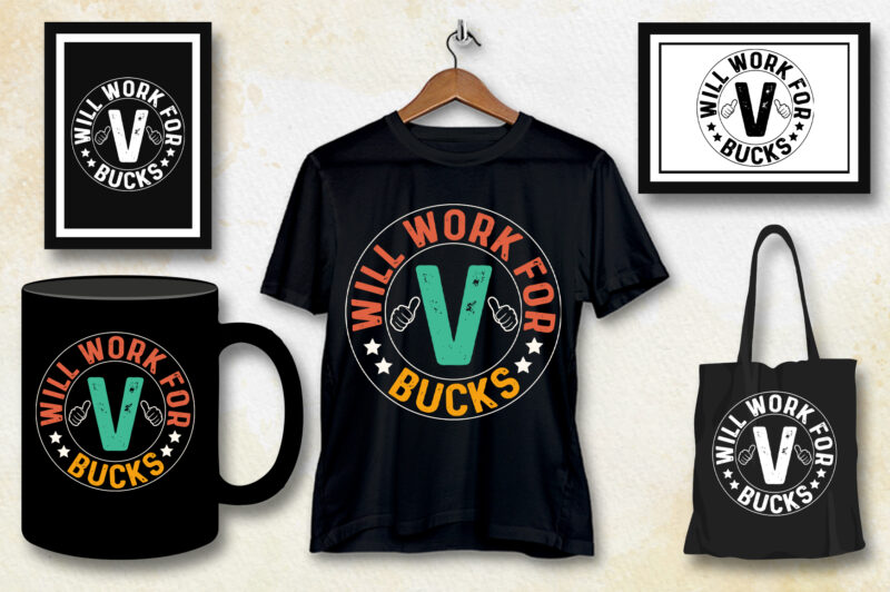 Will Work For V-Bucks RPG Gamer T-Shirt Design