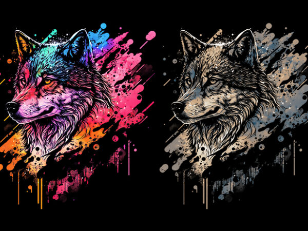 Wolf colorful t shirt design for sale