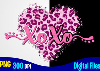 Xo Xo, Leopard Heart, Love, Valentine’s Day png, Valentines Day sublimation t shirt design