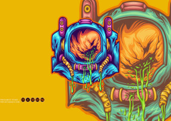 Zombie head astronaut galaxy illustrations