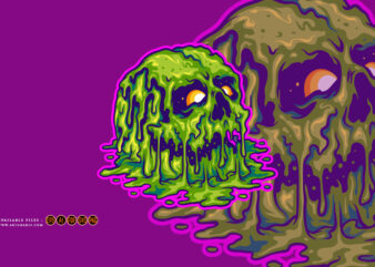 Zombie skull head melting illustrations t shirt graphic design