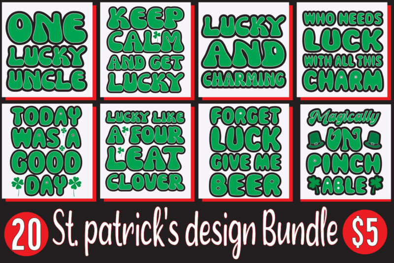 ST. Patrick's day design bundle, St Patrick's Day Bundle,St Patrick's Day SVG Bundle,Feelin Lucky PNG, Lucky Png, Lucky Vibes, Retro Smiley Face, Leopard Png, St Patrick's Day Png, St. Patrick's