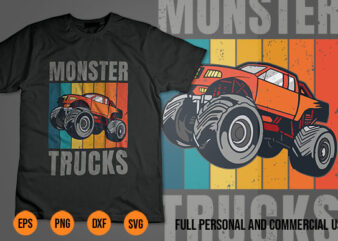 Monster Truck Are My Jam svg Retro Vintage Sunset Cool Engines T-Shirt Design