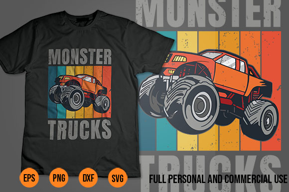 Monster truck are my jam svg retro vintage sunset cool engines t-shirt design