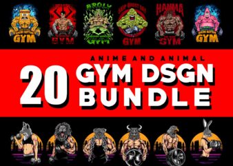 20 anime and animal gym fitness tshirt design bundles