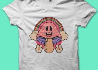 happy mushroom cartoon graphic t shirt