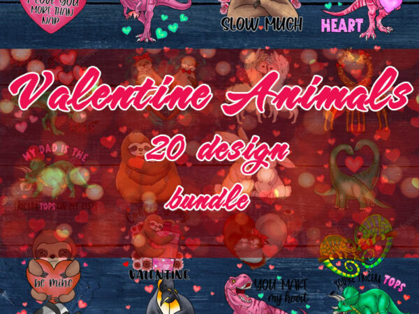 Valentine animals bundle png, animals png, sloth, dinosaur, cat, sheep t shirt vector art