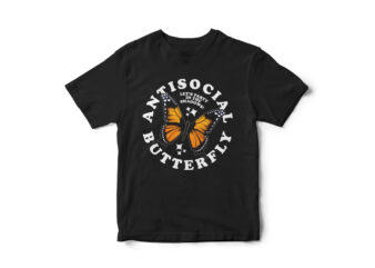 Anti-social Butterfly, Anti-social T-Shirt Design, Let’s Party in the shadows, Introvert, T-Shirt Design, Butterfly Vector